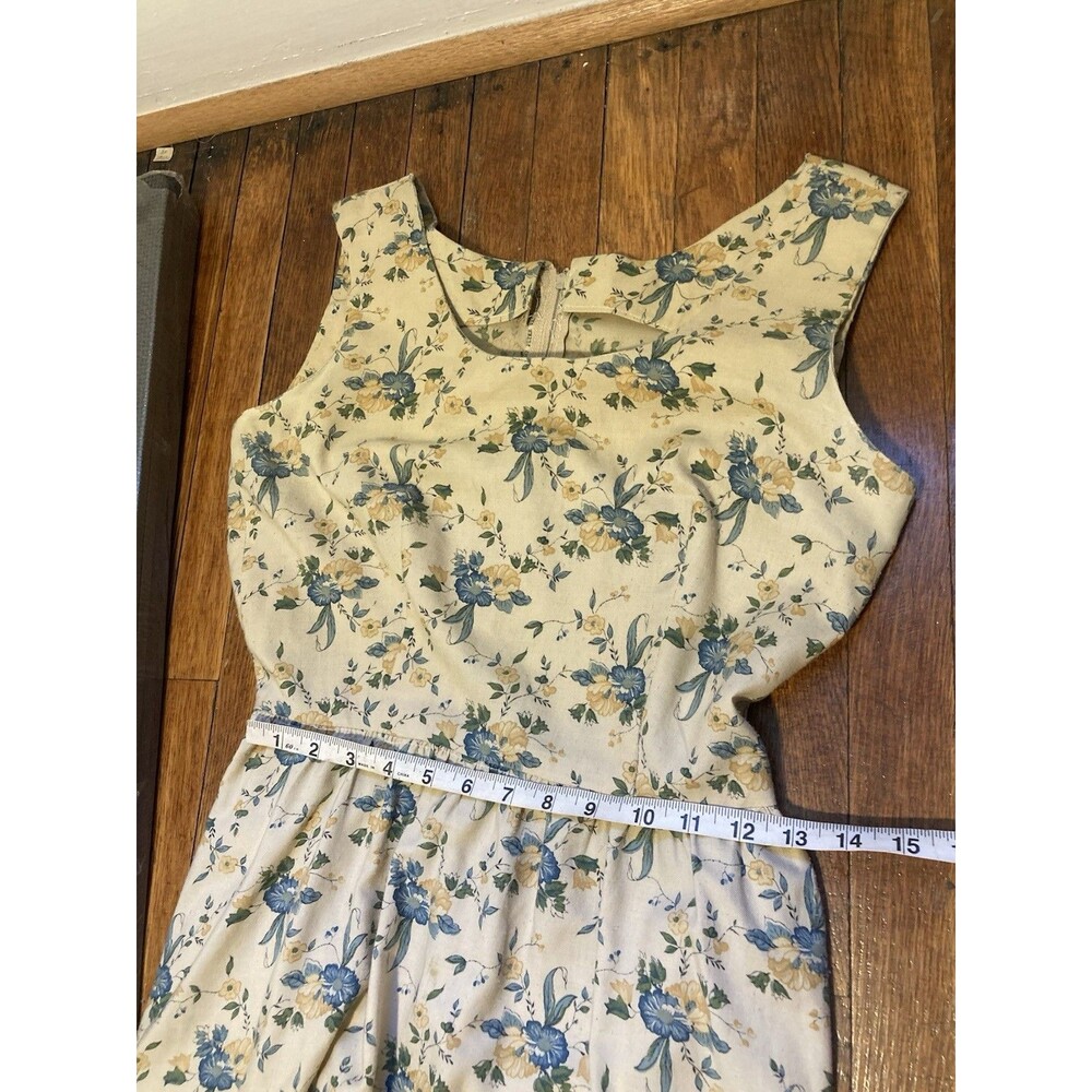 Antique Vintage 1930s / 40s Beige Printed Floral Cotton Dress Prairie Cottage - Picture 9 of 12